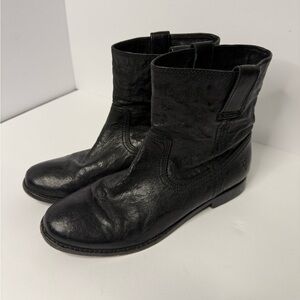Frye Black Leather Ankle Boots Women’s 8.5M Pull-On Western Moto Distressed
